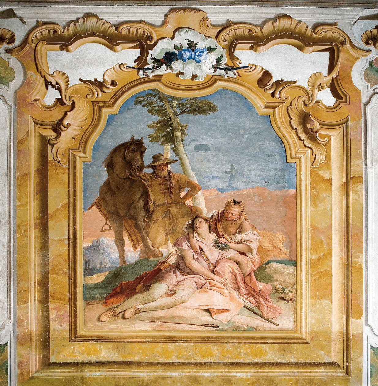 Angelica来自受伤的Medoro的援助，来自Palazzo的Orlando Furioso室，1757年 作者 乔凡尼·巴蒂斯塔·提埃波罗