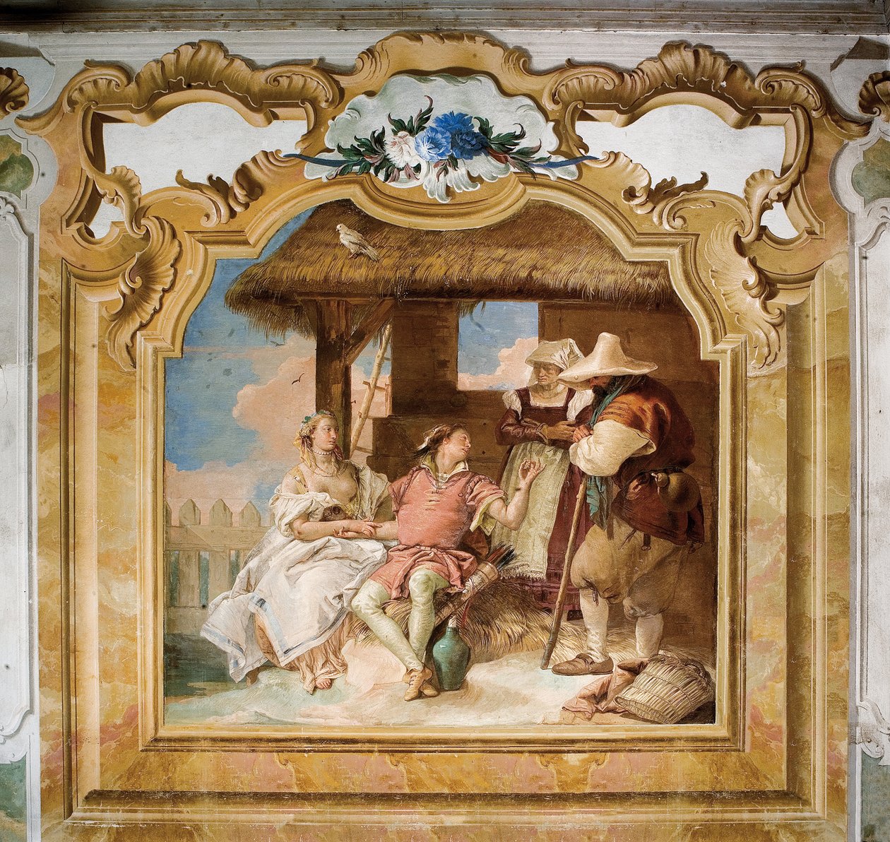 Angelica和Medoro从1757年在Palazzina的Orlando Furioso房间里离开农民 作者 乔凡尼·巴蒂斯塔·提埃波罗