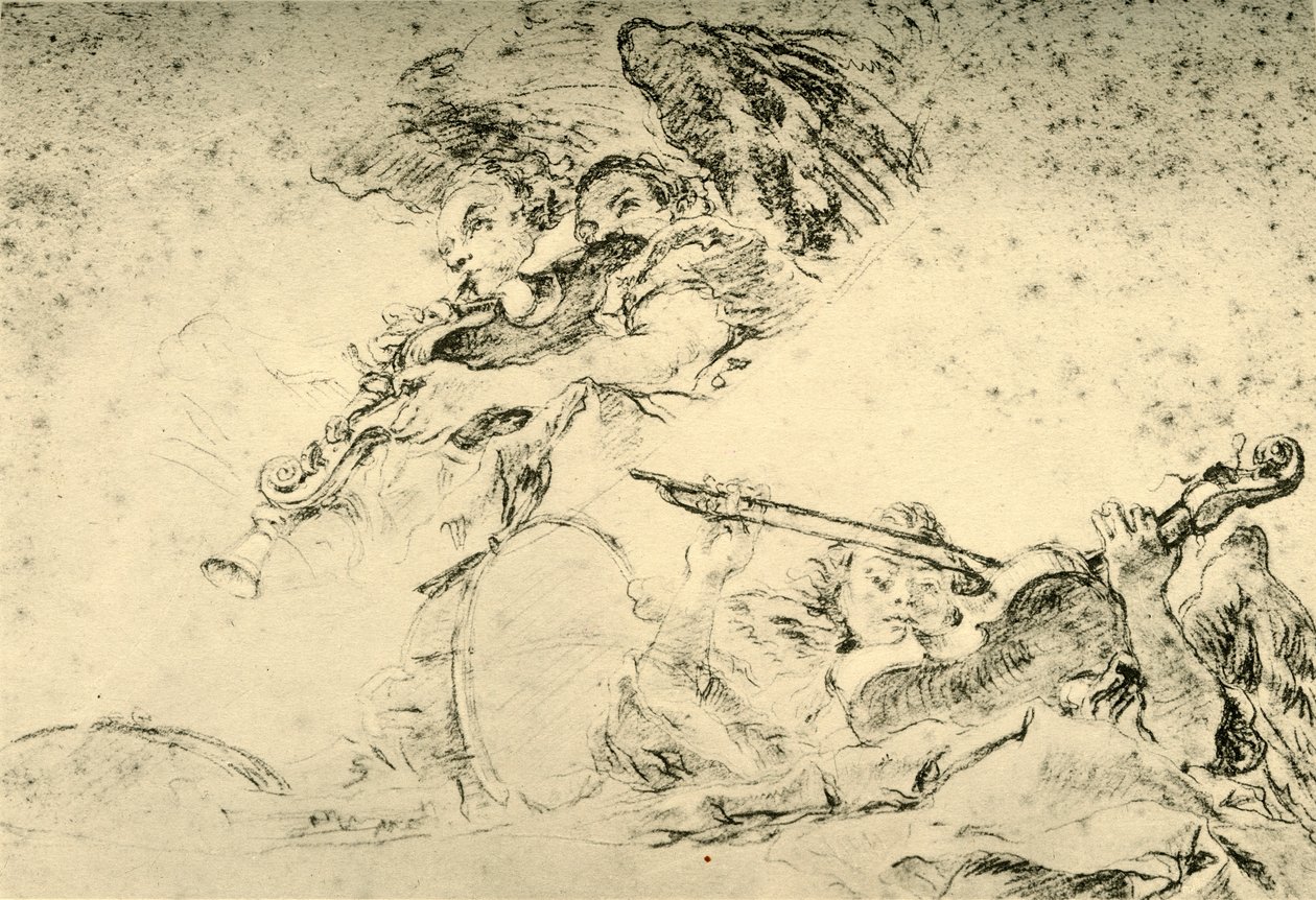 演奏乐器的天使，c1755，1928年 作者 乔凡尼·巴蒂斯塔·提埃波罗