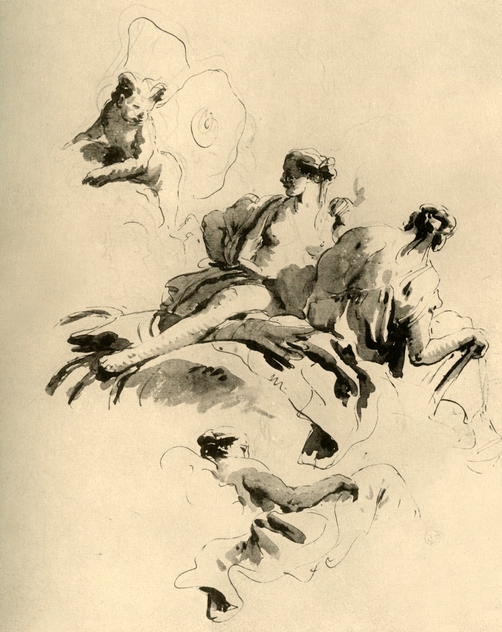 丘比特和三个女人，18世纪中叶，1928年 作者 乔凡尼·巴蒂斯塔·提埃波罗