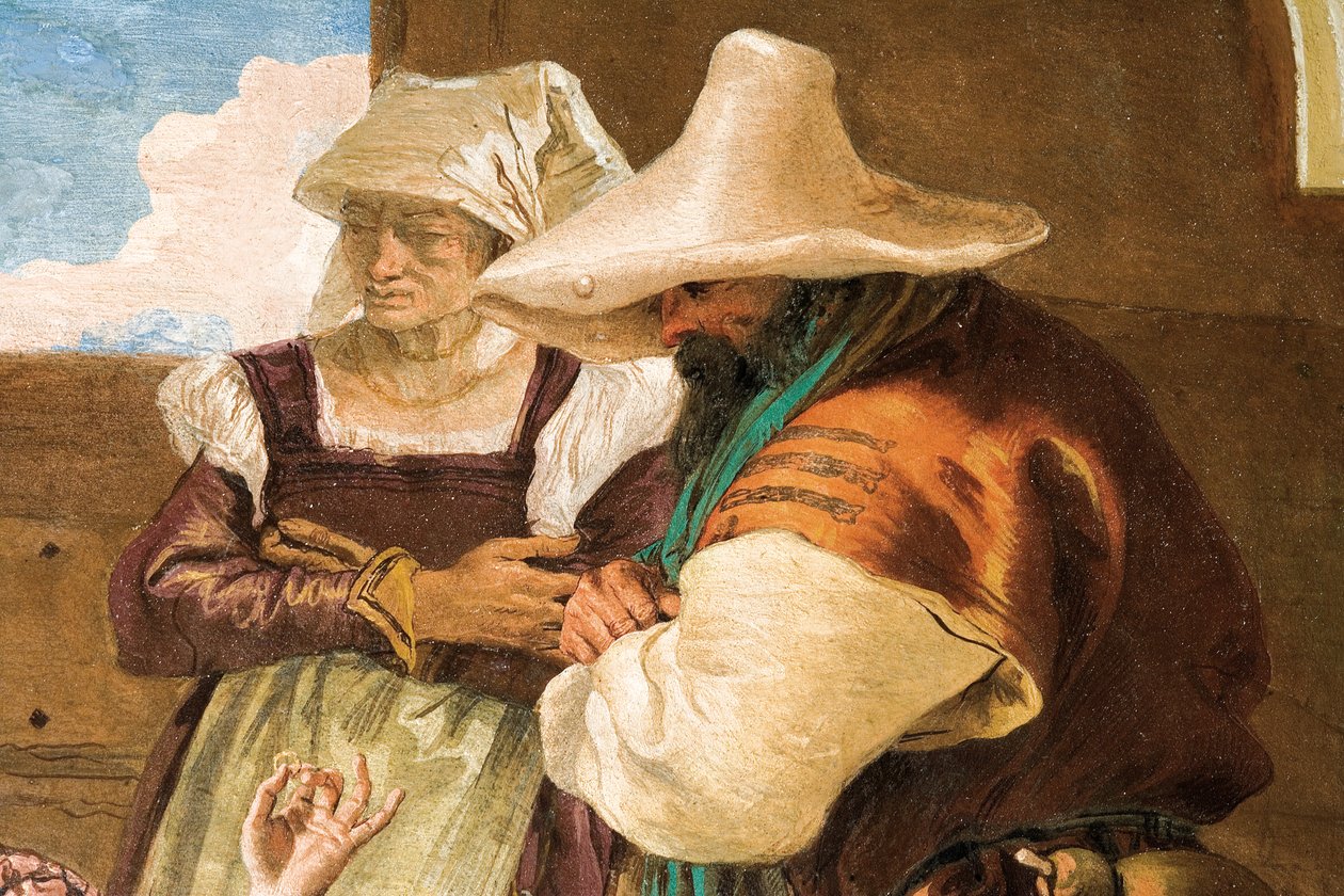 来自Angelica和Medoro的详细信息从1757年Palazzina的Orlando Furioso房间离开农民 作者 乔凡尼·巴蒂斯塔·提埃波罗