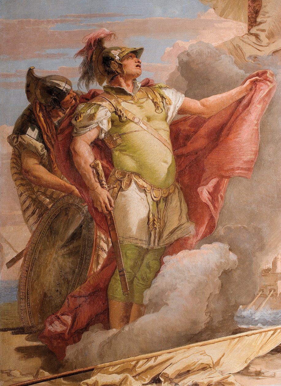 Aeneas的细节，从Venuss Farewell到Aeneas，来自Palazzo的Aeneid室，1757年 作者 乔凡尼·巴蒂斯塔·提埃波罗