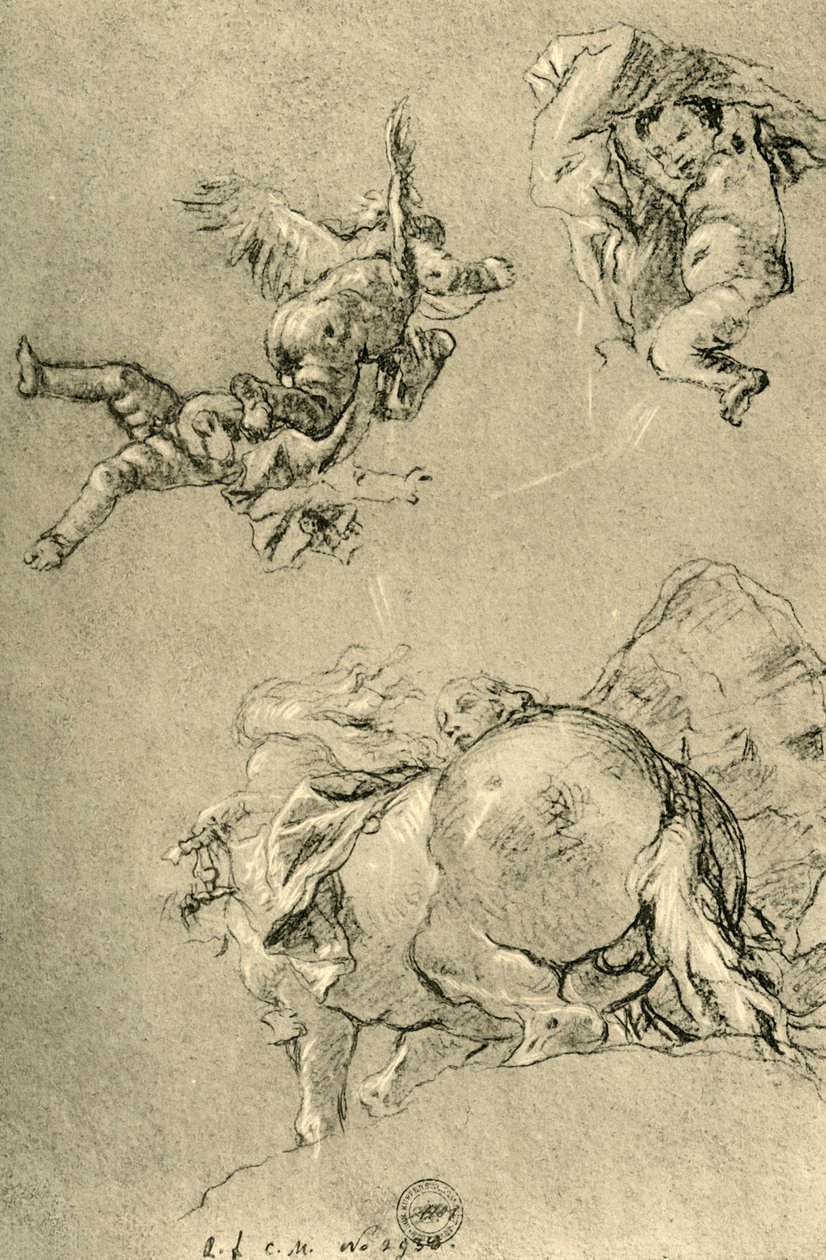 悬停的丘比特和其中一只带太阳马的贺莱河，1752-1753年，1928年 作者 乔凡尼·巴蒂斯塔·提埃波罗