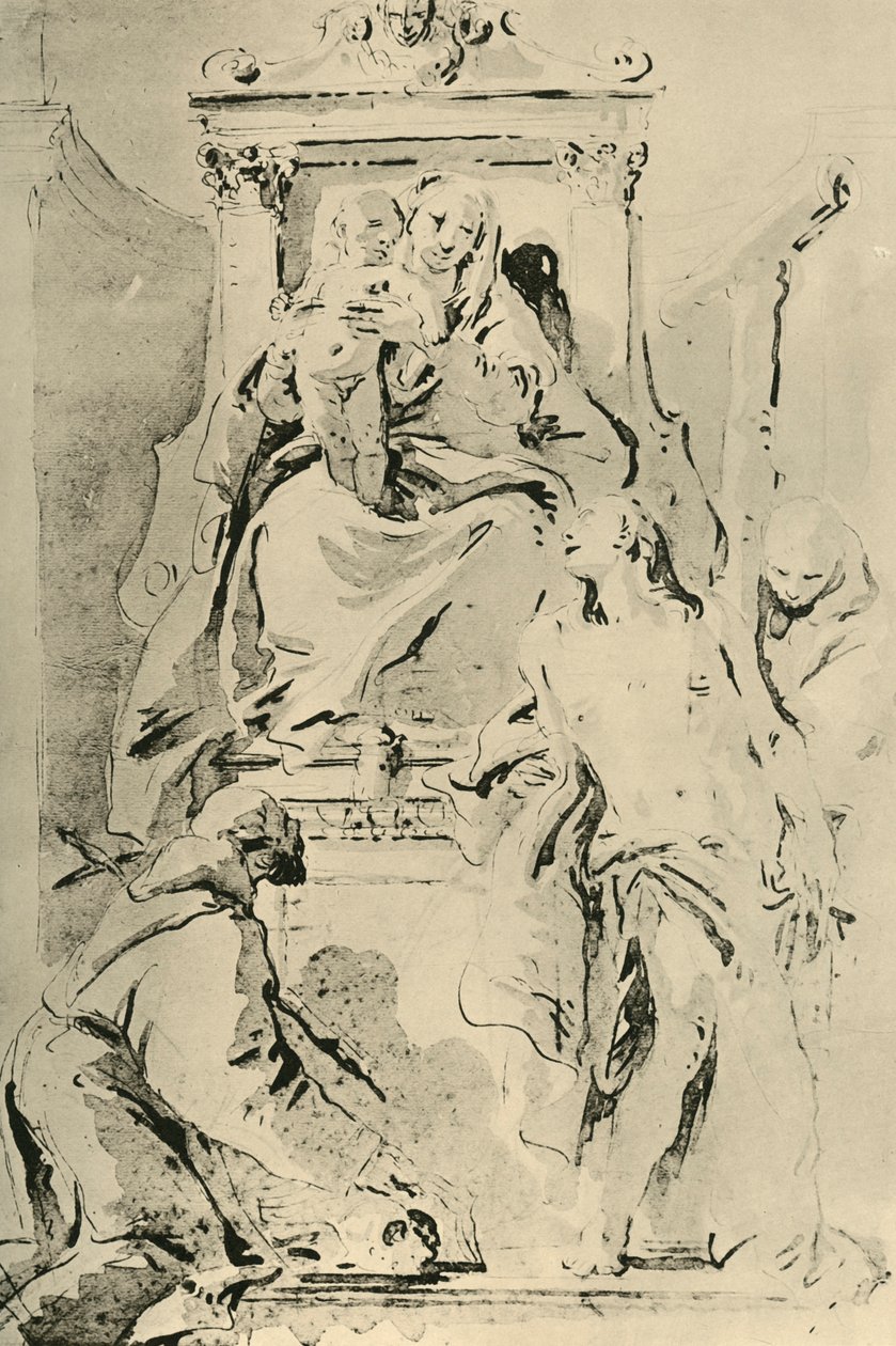 麦当娜（Madonna）在18世纪中叶与圣徒一起登基，1928年 作者 乔凡尼·巴蒂斯塔·提埃波罗