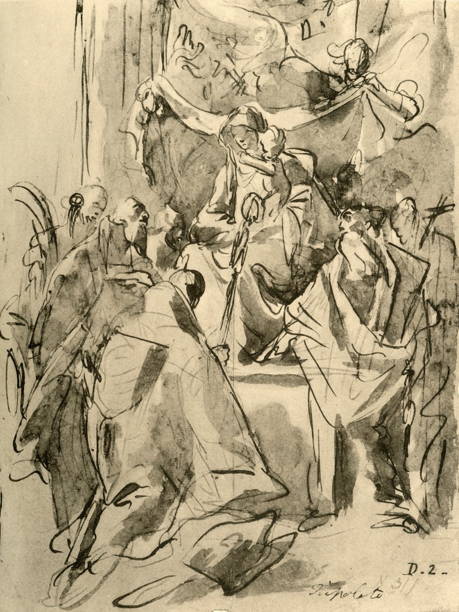 麦当娜（Madonna）在18世纪中叶与圣徒一起登基，1928年 作者 乔凡尼·巴蒂斯塔·提埃波罗