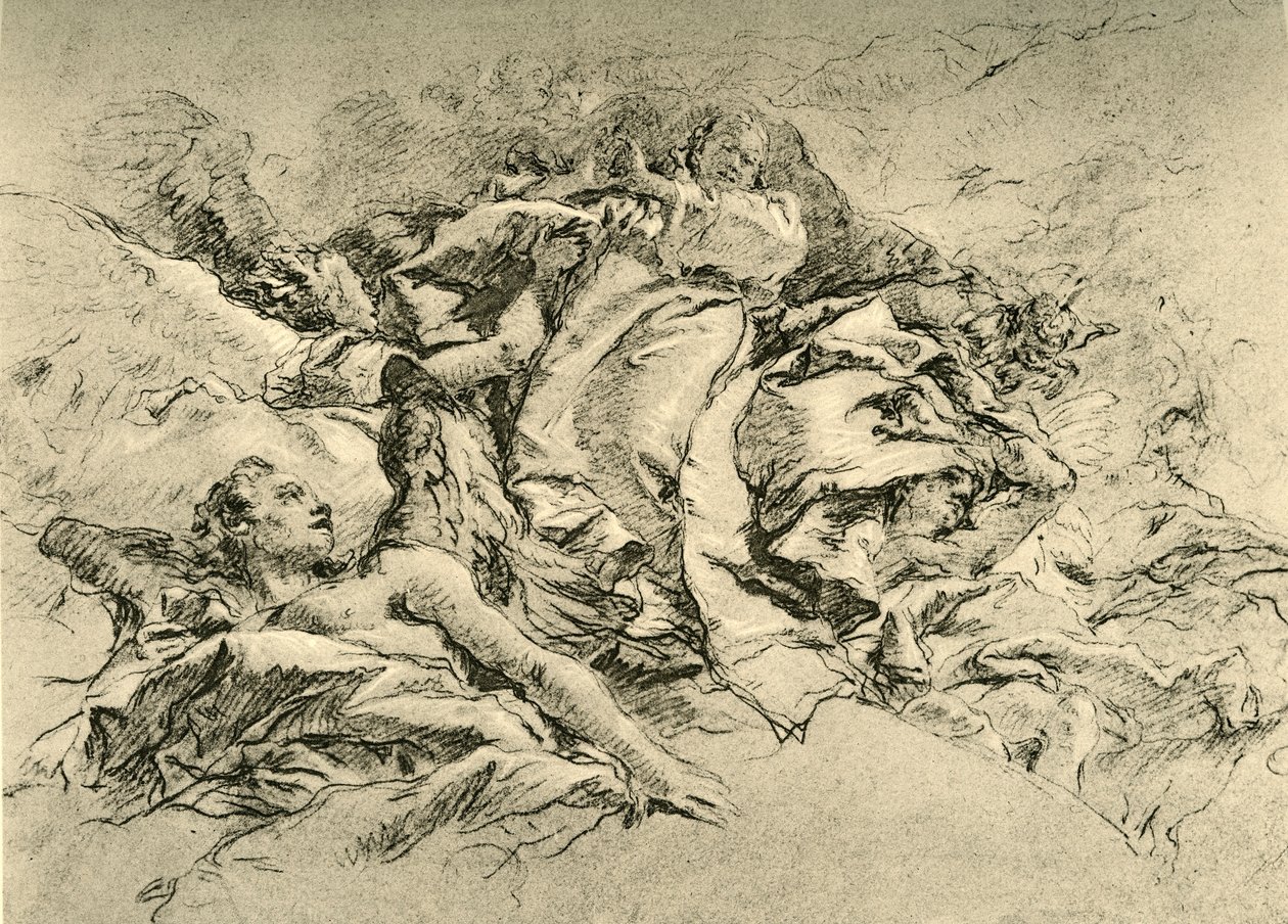 麦当娜被天使包围的云层，c1754年，1928年 作者 乔凡尼·巴蒂斯塔·提埃波罗