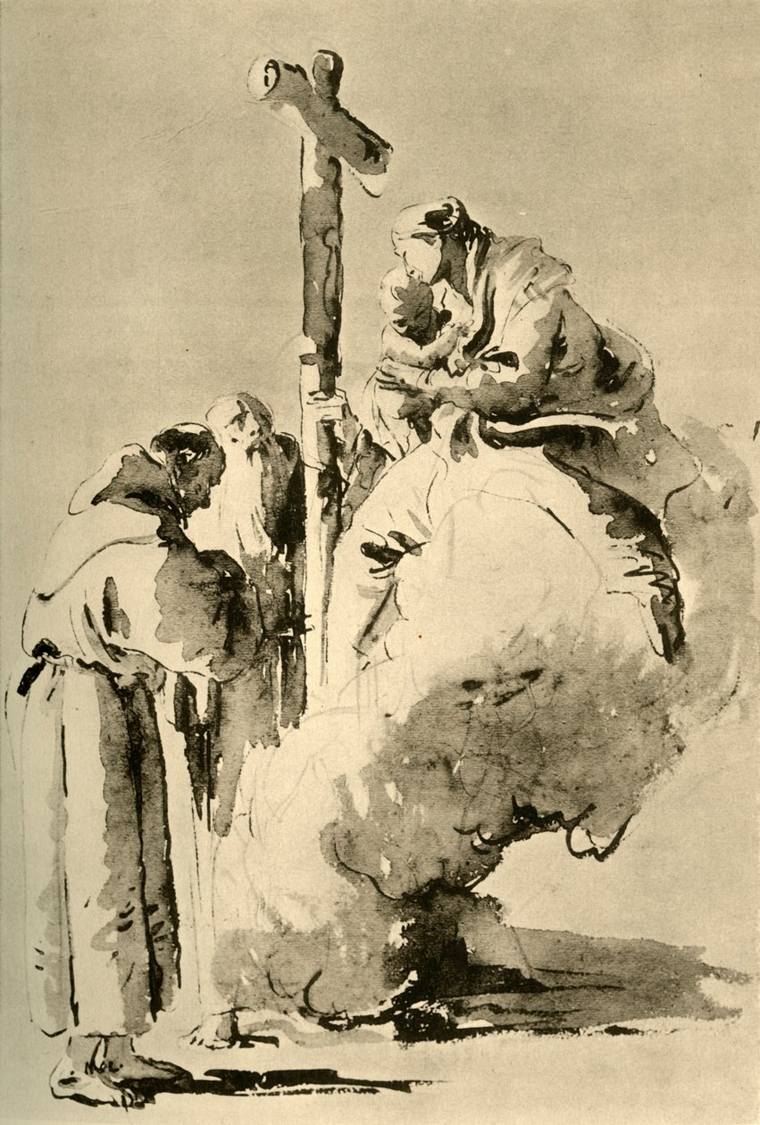 麦当娜与两个圣僧侣，18世纪中叶，1928年 作者 乔凡尼·巴蒂斯塔·提埃波罗