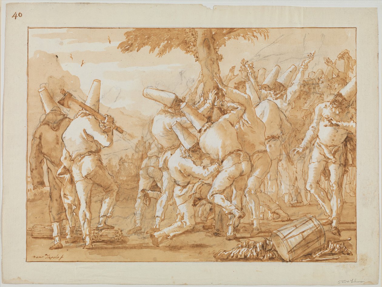 Punchinellos砍伐（或种植）一棵树，c.1800 作者 乔凡尼·巴蒂斯塔·提埃波罗