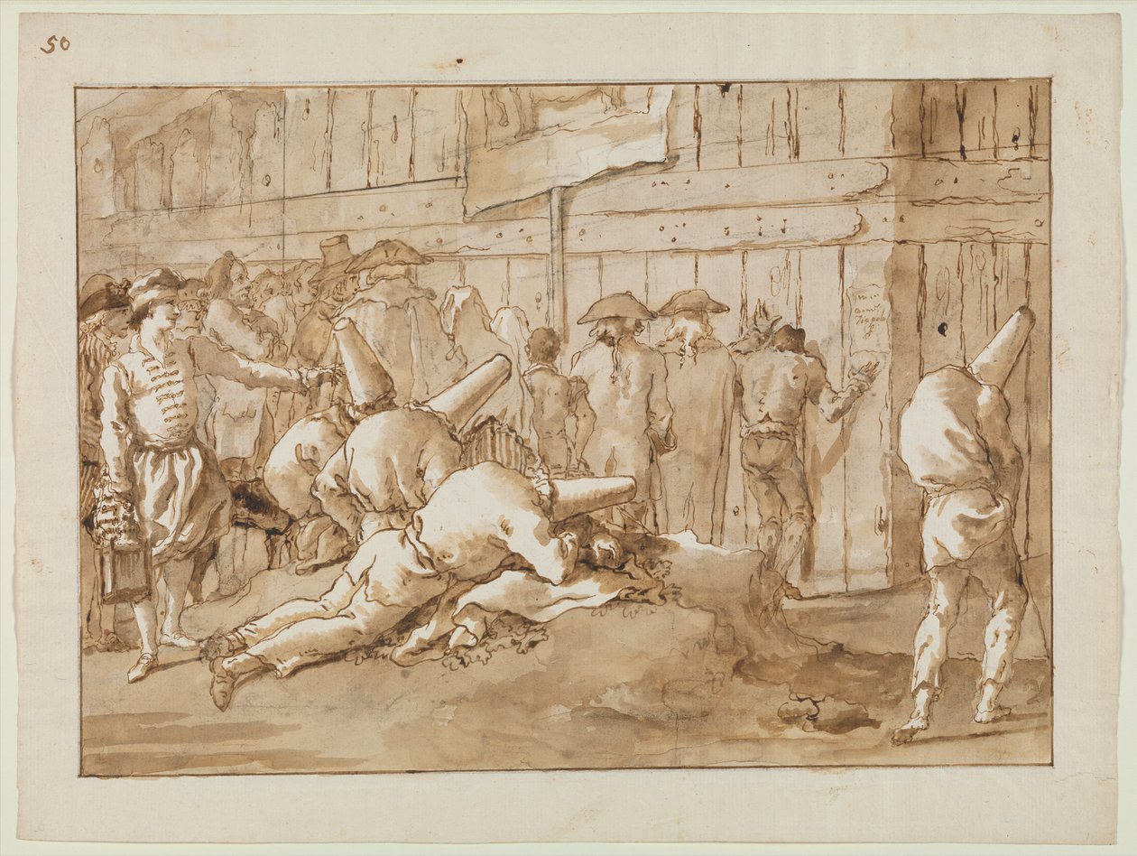 Punchinellos在马戏团外面，c.1800 作者 乔凡尼·巴蒂斯塔·提埃波罗