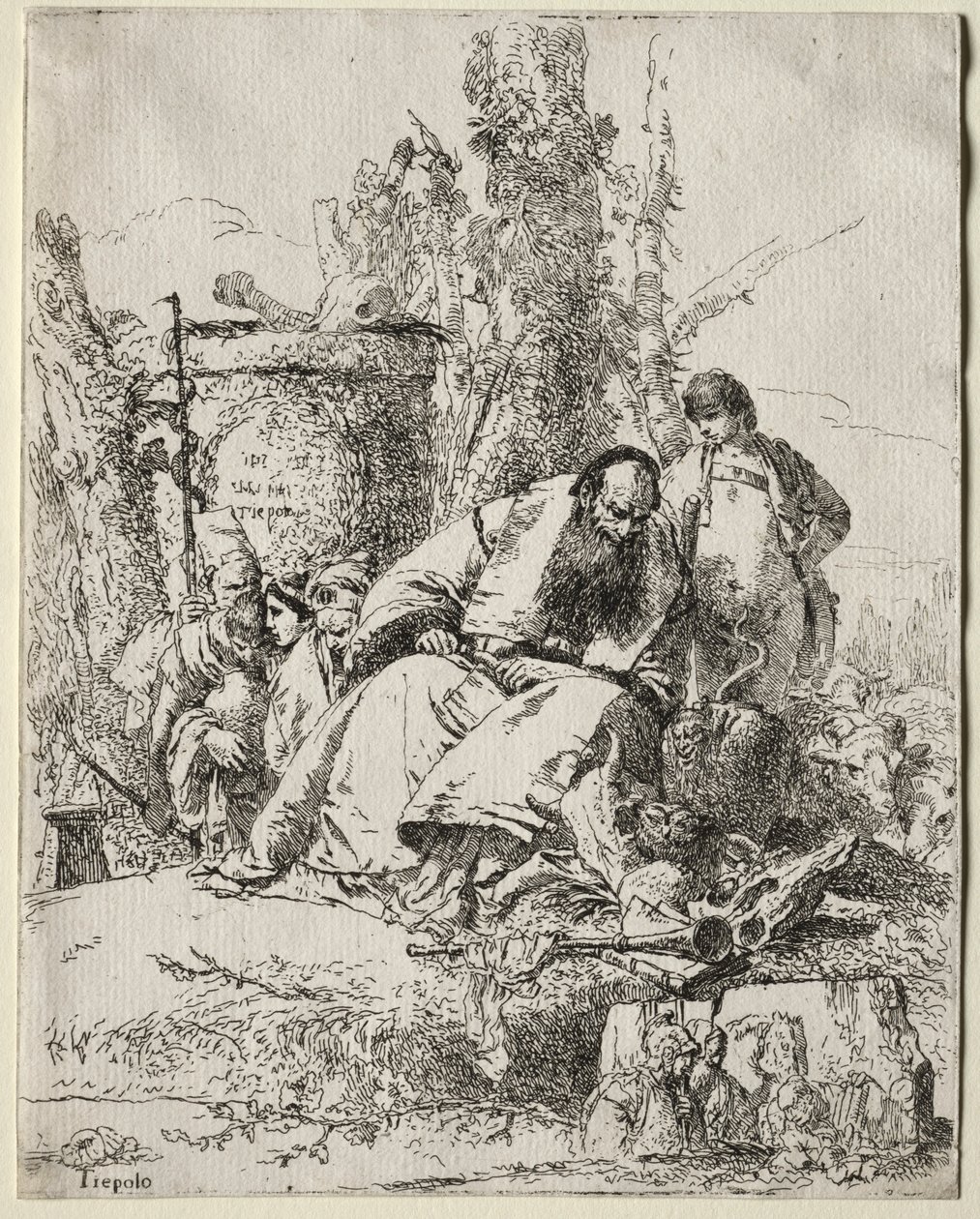 Scherzi：坐在魔术师，男孩和四个人物，1735-40。 作者 乔凡尼·巴蒂斯塔·提埃波罗