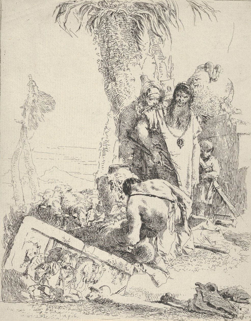 牧羊人和两个魔术师，来自《Scherzi》，约1743-57。 作者 乔凡尼·巴蒂斯塔·提埃波罗
