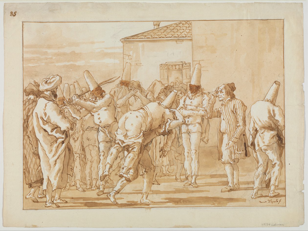 Punchinello的Flogging，c.1800 作者 乔凡尼·巴蒂斯塔·提埃波罗