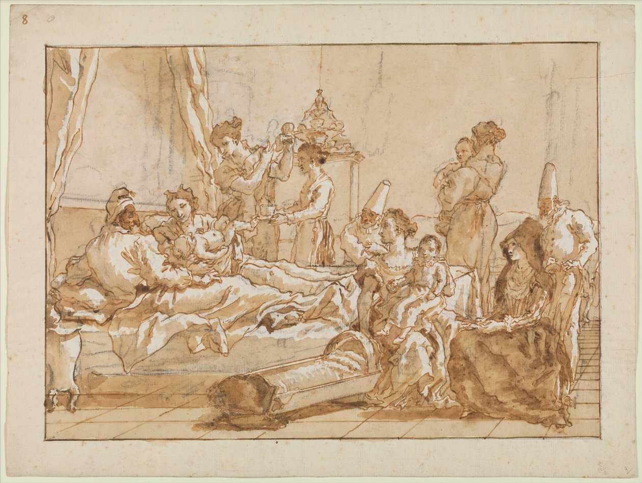 与他的父母在床上的婴儿Punchinello，c.1800 作者 乔凡尼·巴蒂斯塔·提埃波罗