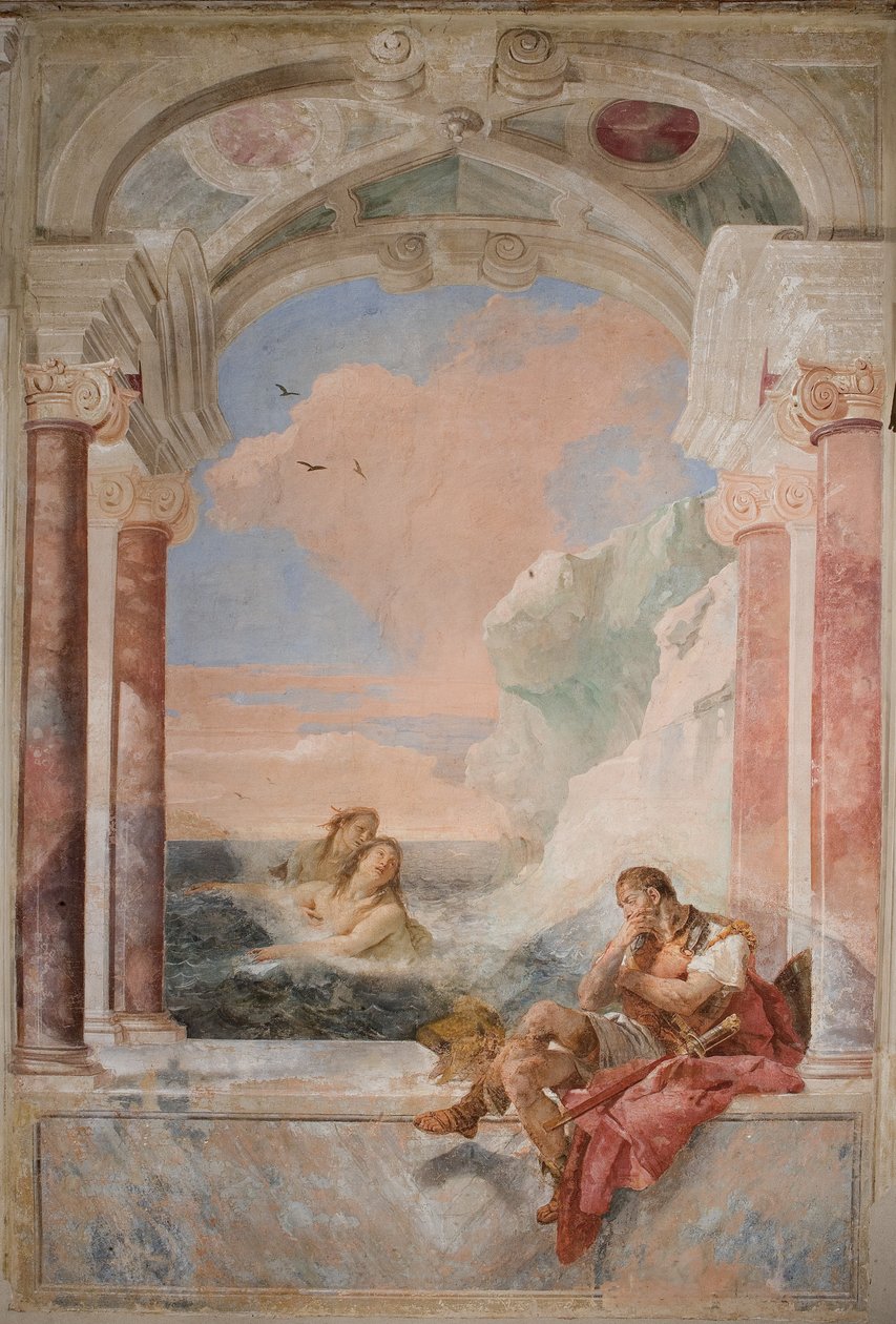 Thetis安慰她的儿子阿基里斯，来自Palazzo的Iliad室，1757年 作者 乔凡尼·巴蒂斯塔·提埃波罗