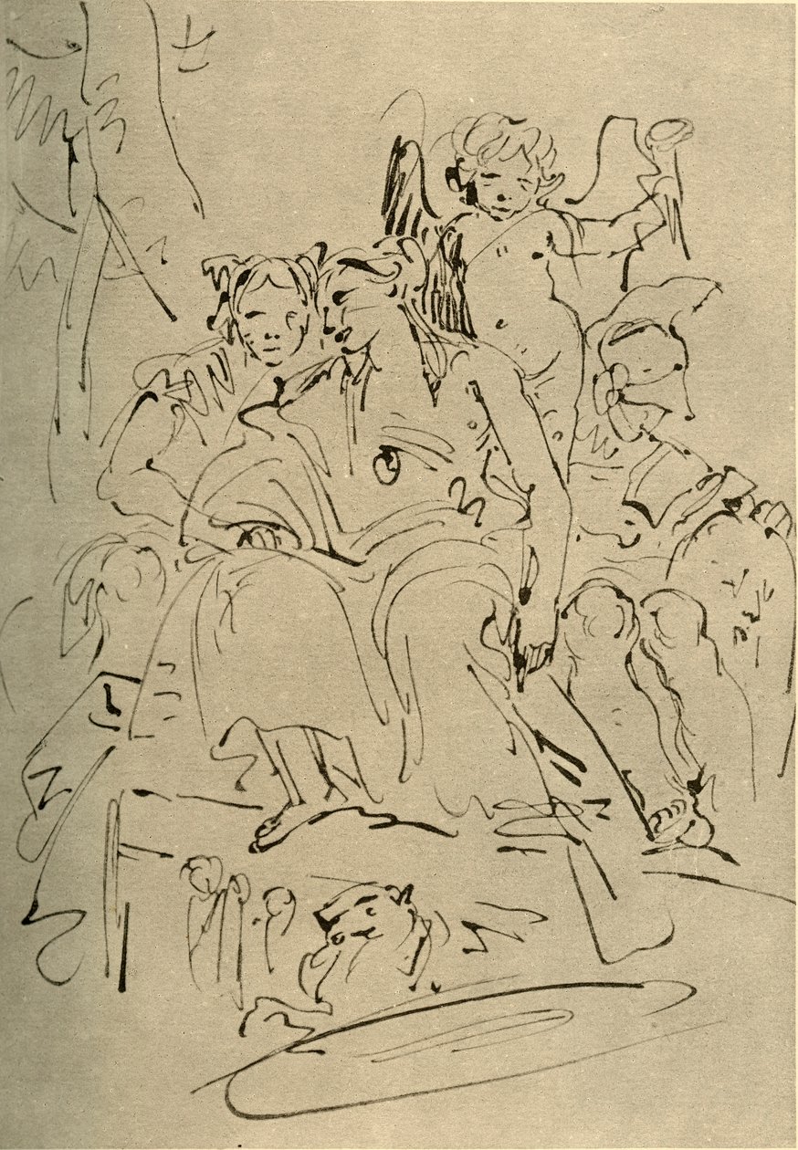 两个女人，爱神和一个士兵，18世纪中叶，1928年 作者 乔凡尼·巴蒂斯塔·提埃波罗