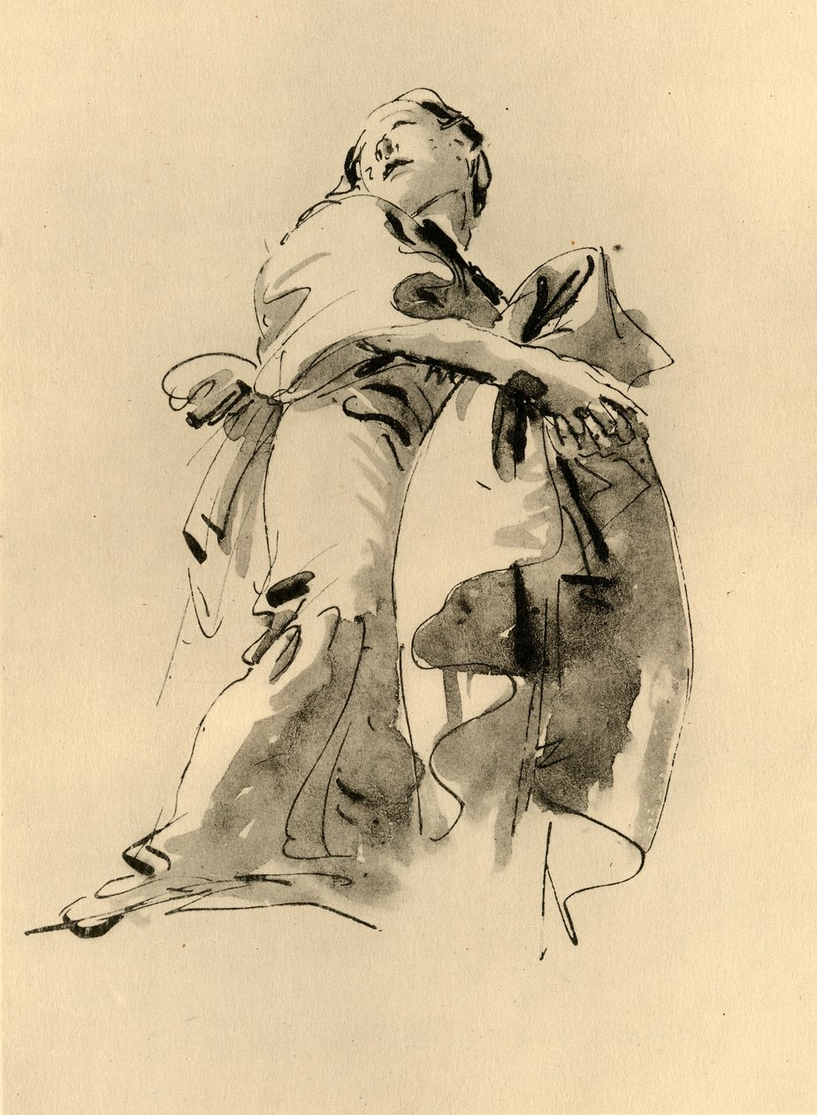 女人向右弯曲，但抬头，18世纪中叶，1928年 作者 乔凡尼·巴蒂斯塔·提埃波罗