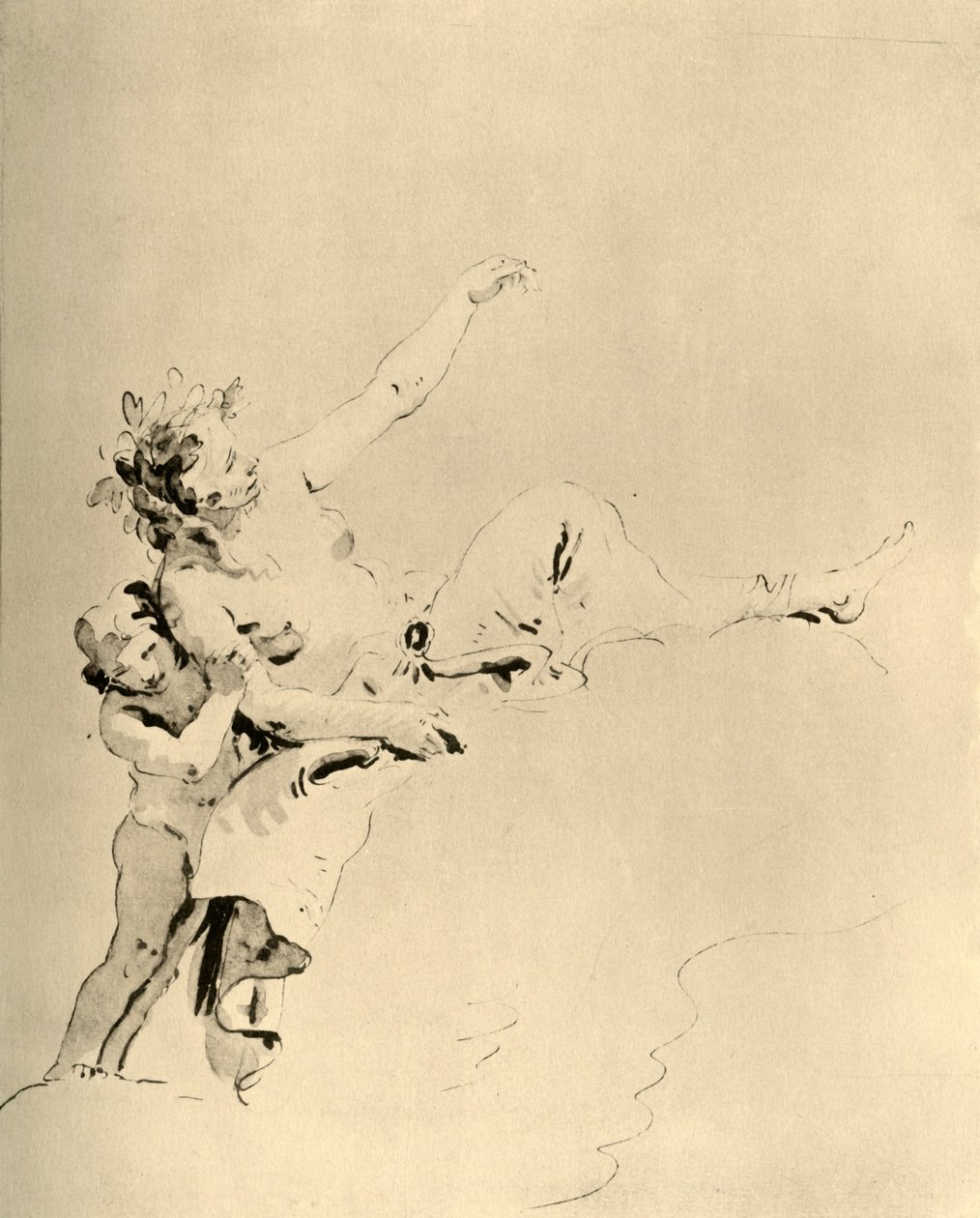 1928年，女子躺在云层上，并得到丘比特的支持，1928年 作者 乔凡尼·巴蒂斯塔·提埃波罗