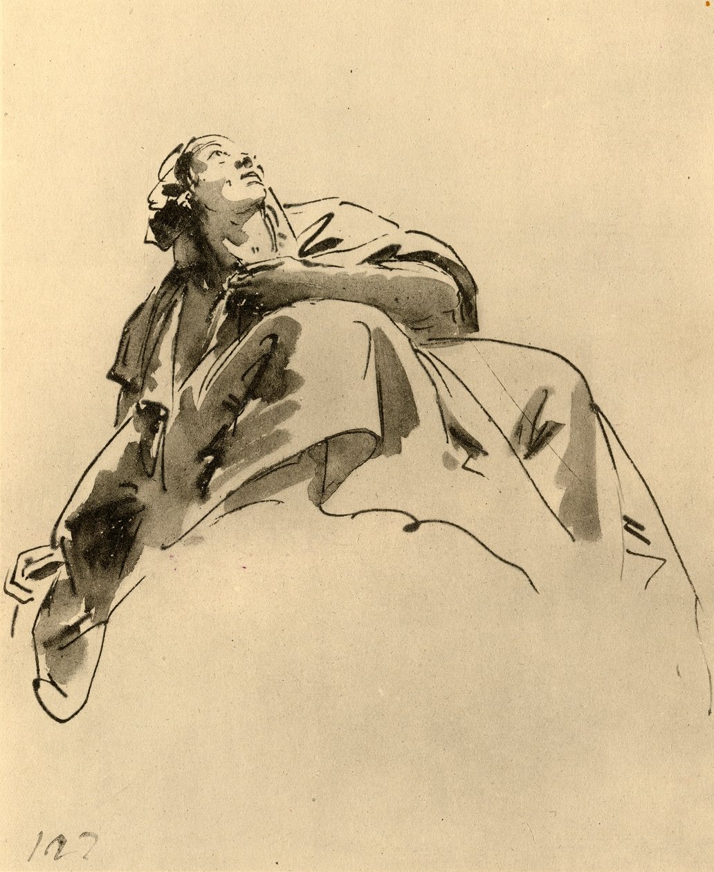 女人坐着，从斜下方看，18世纪中叶，1928年 作者 乔凡尼·巴蒂斯塔·提埃波罗