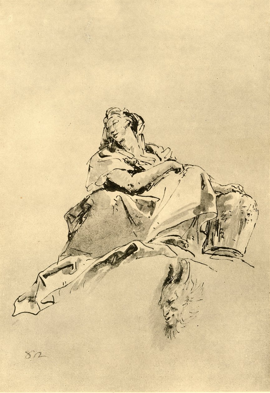 1928年，年轻女子坐在旁边，抱着一个水罐，1928年 作者 乔凡尼·巴蒂斯塔·提埃波罗
