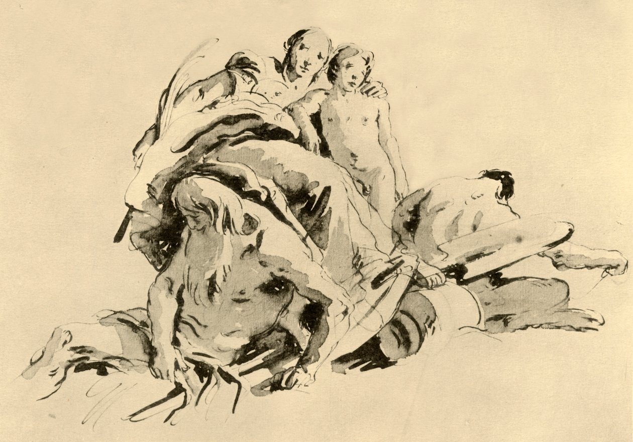 十八世纪中叶，河神与萨特，男孩的年轻女子，1928年 作者 乔凡尼·巴蒂斯塔·提埃波罗