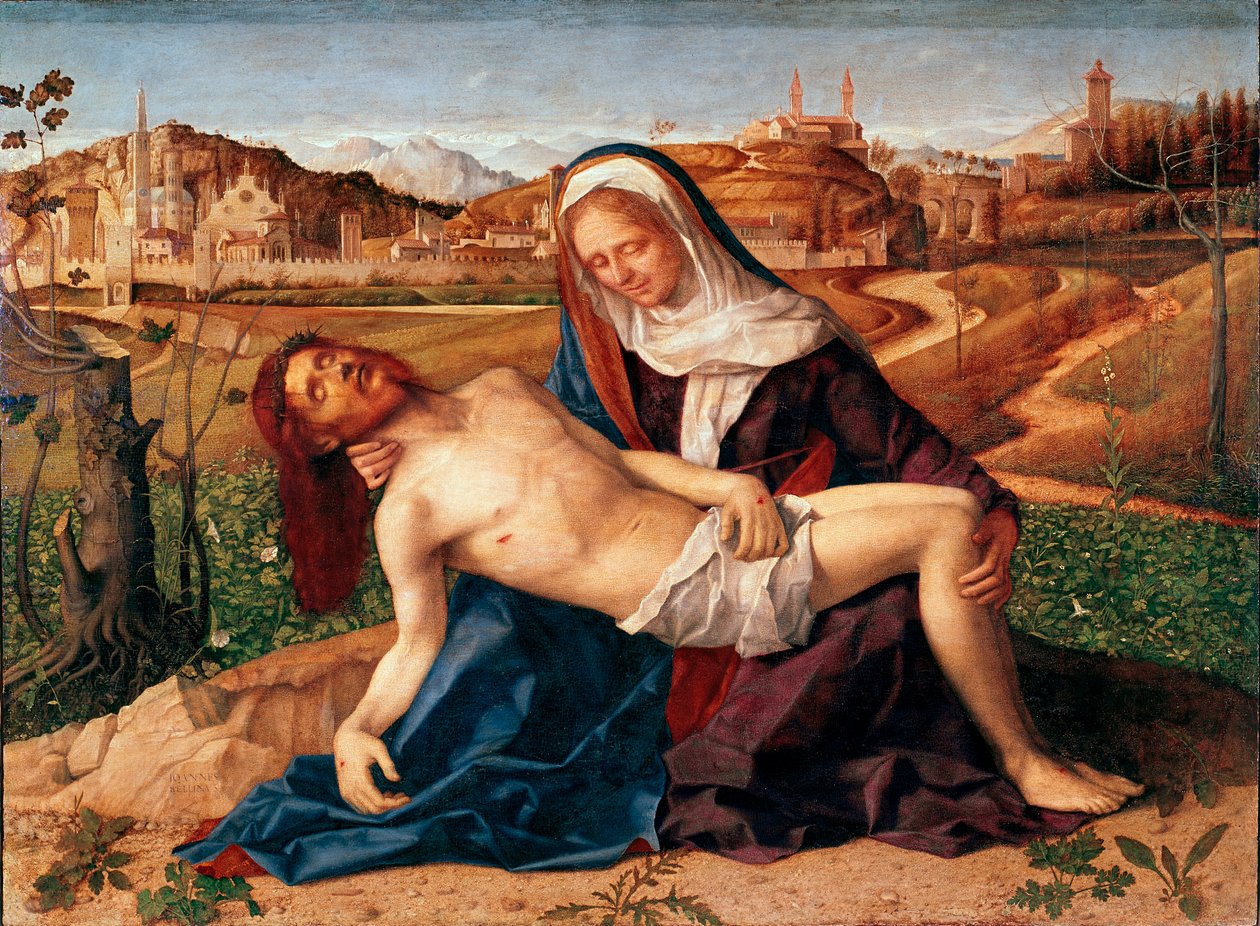 基督在圣母玛利亚的怀抱中死去。Giovanni Bellini dit il Giambellino (1432 ca - 1516) 1505年的画作，尺寸65x90厘米。威尼斯，阿卡德米亚画廊 作者 乔凡尼·贝里尼（Giovanni Bellini）