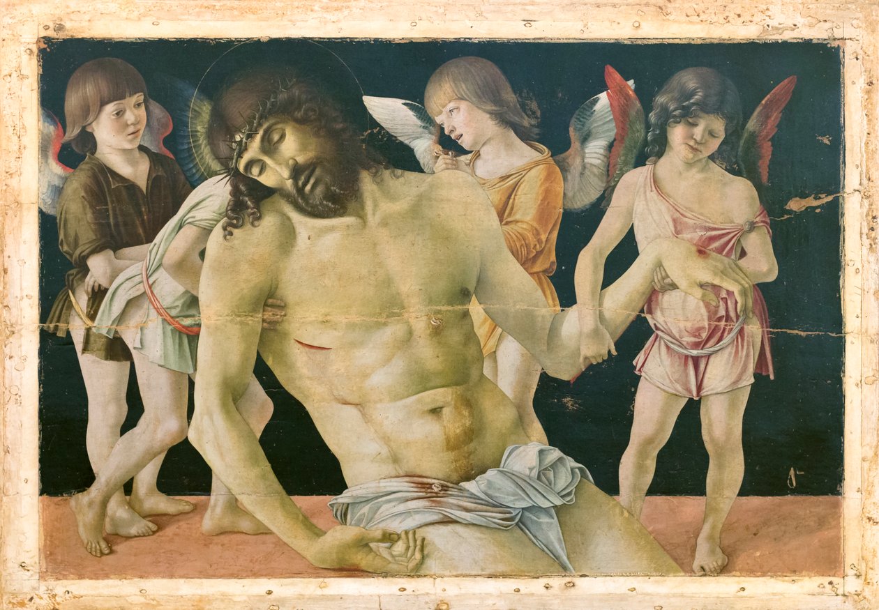 由天使支持的死去的基督，c.1475（木板上的油和蛋彩画） 作者 乔凡尼·贝里尼（Giovanni Bellini）