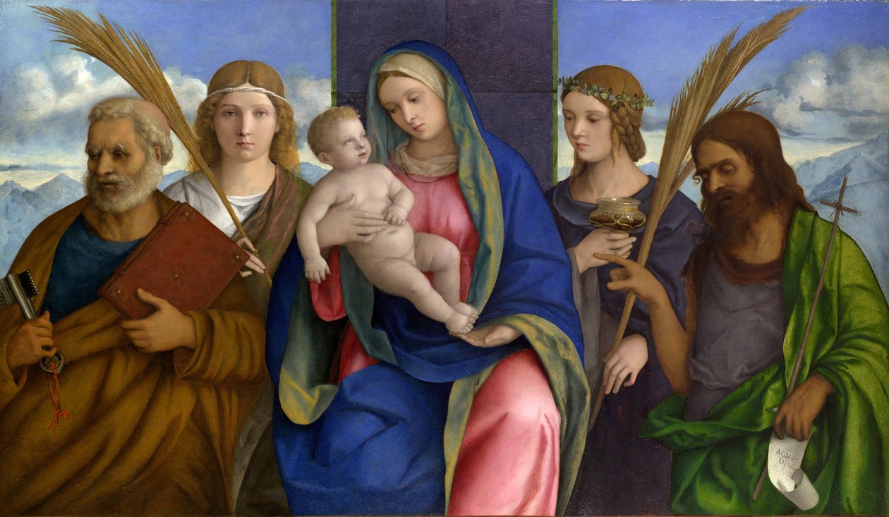 麦当娜和圣徒的孩子。 作者 乔凡尼·贝里尼（Giovanni Bellini）