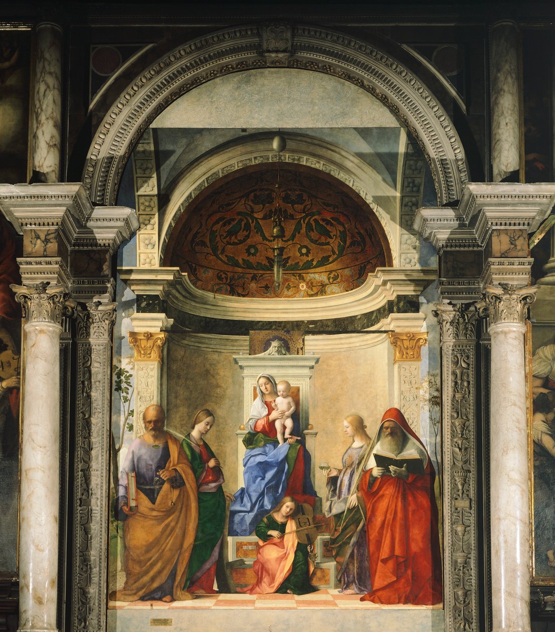 四圣之间的麦当娜（壁画） 作者 乔凡尼·贝里尼（Giovanni Bellini）