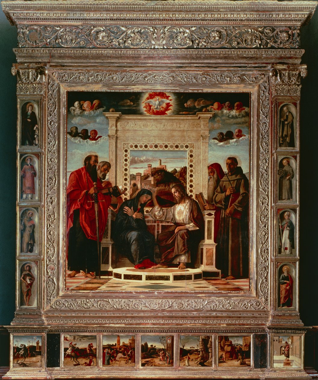 乔瓦尼-贝利尼（1431-36 - 1516 年）的佩萨罗祭坛画，布面油画，262x240 厘米，细节，约 1475 年 作者 乔凡尼·贝里尼（Giovanni Bellini）