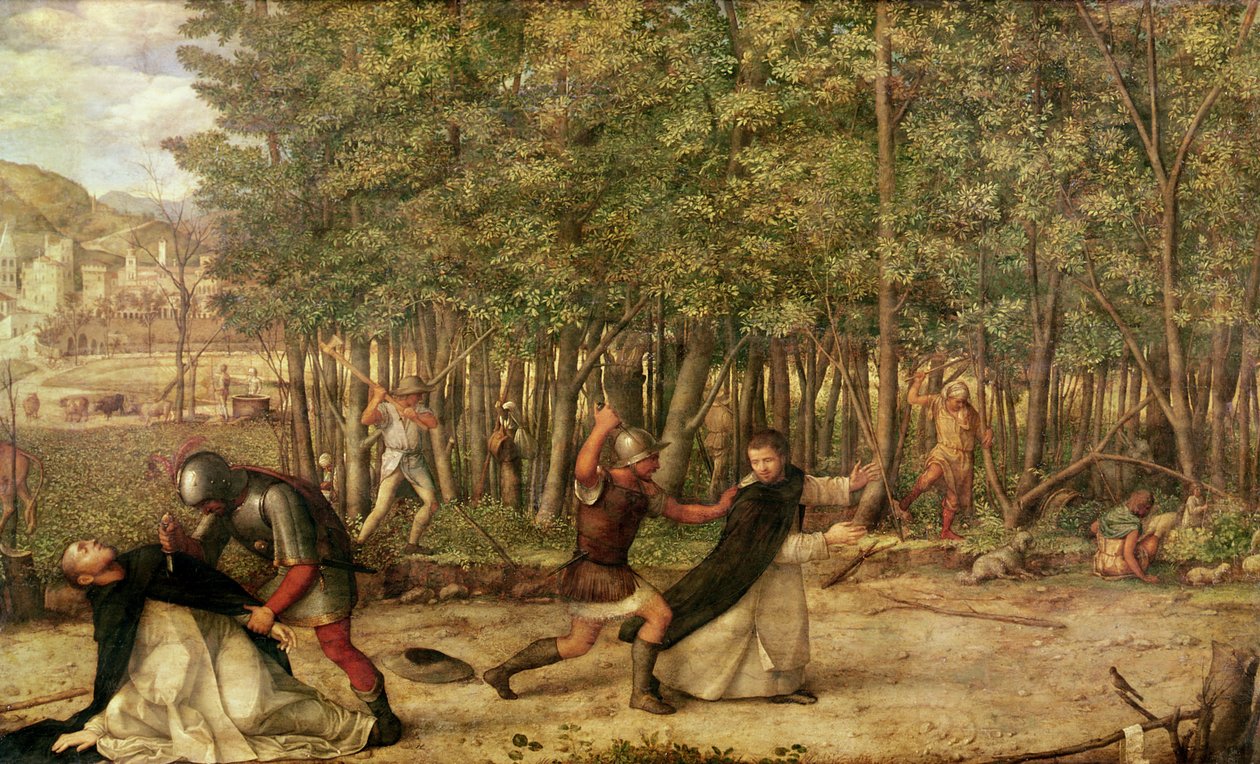 暗杀圣彼得烈士，1507（鸡蛋蛋彩画和木头油） 作者 乔凡尼·贝里尼（Giovanni Bellini）