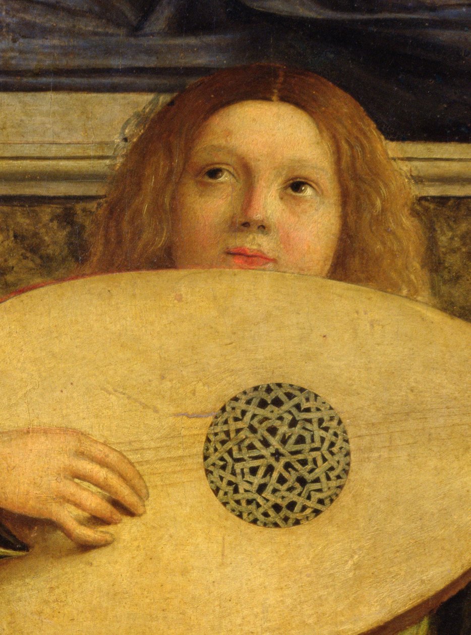 The San Giobbe Altarpiece, detail of angel playing music, c.1487 (oil on panel) (detail of 55433) 作者 乔凡尼·贝里尼（Giovanni Bellini）