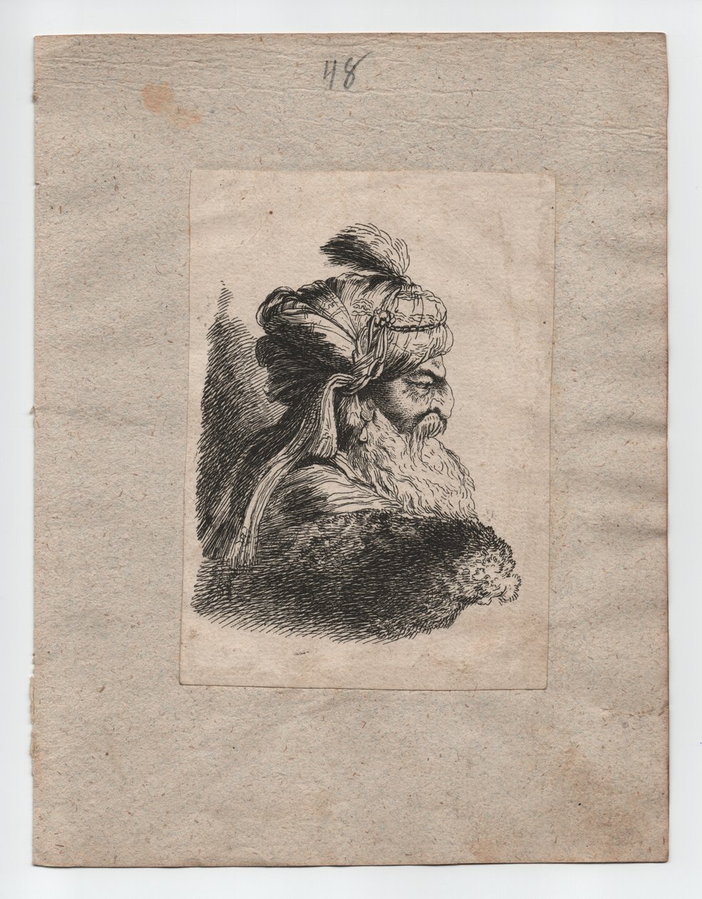带头巾的土耳其人头像，约 1760 年（雕刻） 作者 乔瓦尼·贝内代托（Giovanni Benedetto，1609 64）（后）郎世宁