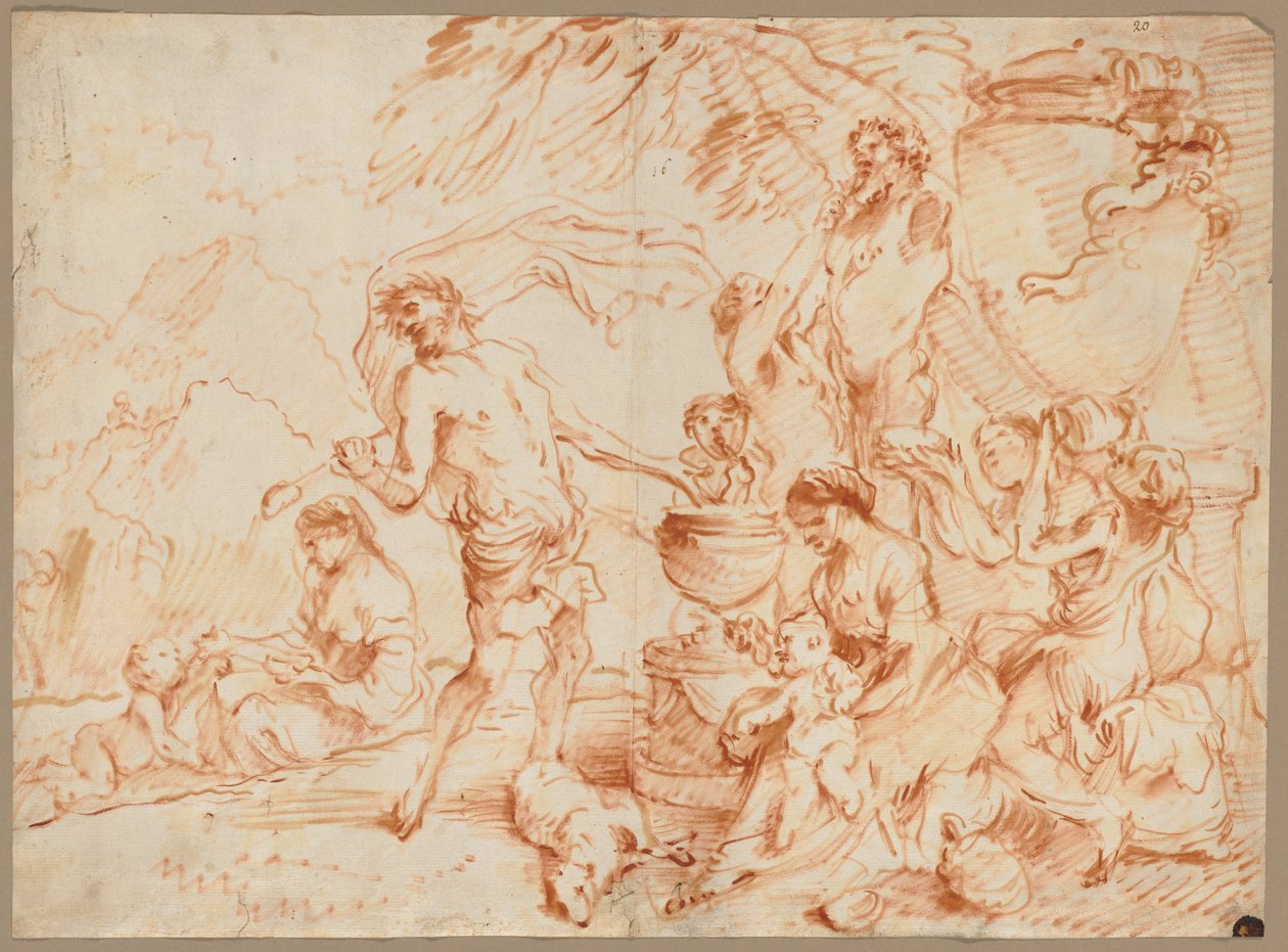 赫姆前的杂耍，1660 年代早期（油画和红褐色颜料） 作者 乔瓦尼·贝内代托（1609-64）卡斯蒂廖内