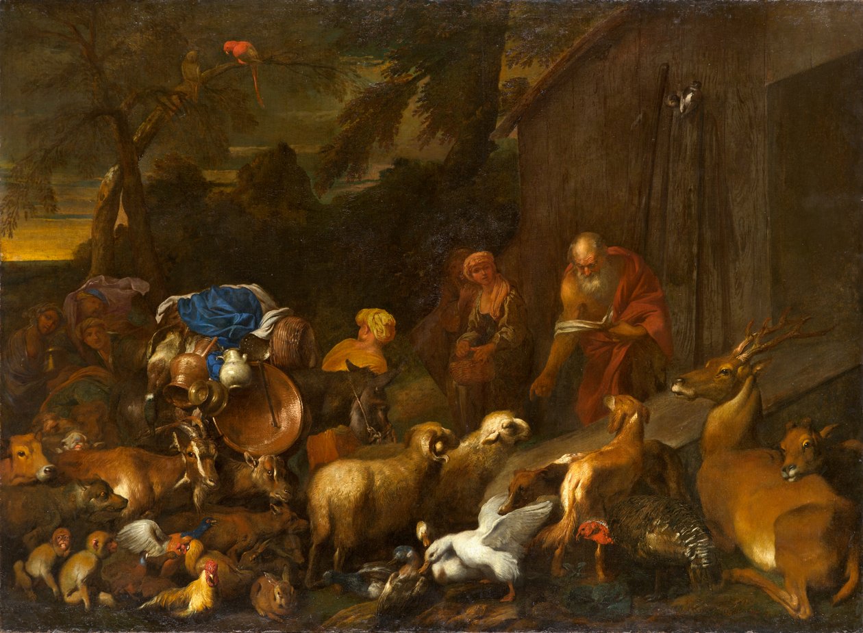诺亚和进入方舟的动物，约1630-1632（布面油画）。 作者 乔凡尼·贝内代托·卡斯蒂廖内