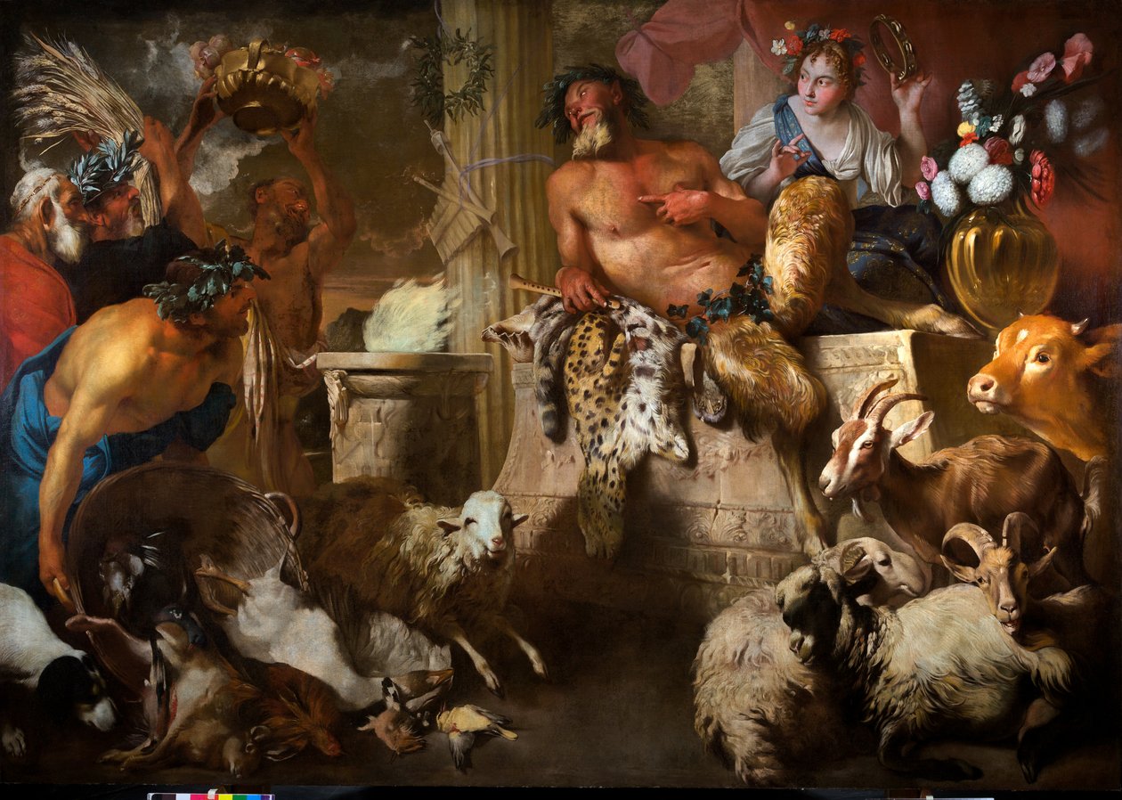 献祭潘》，约 1640 年（布面油画） 作者 乔瓦尼·贝内代托（1609-64）卡斯蒂廖内