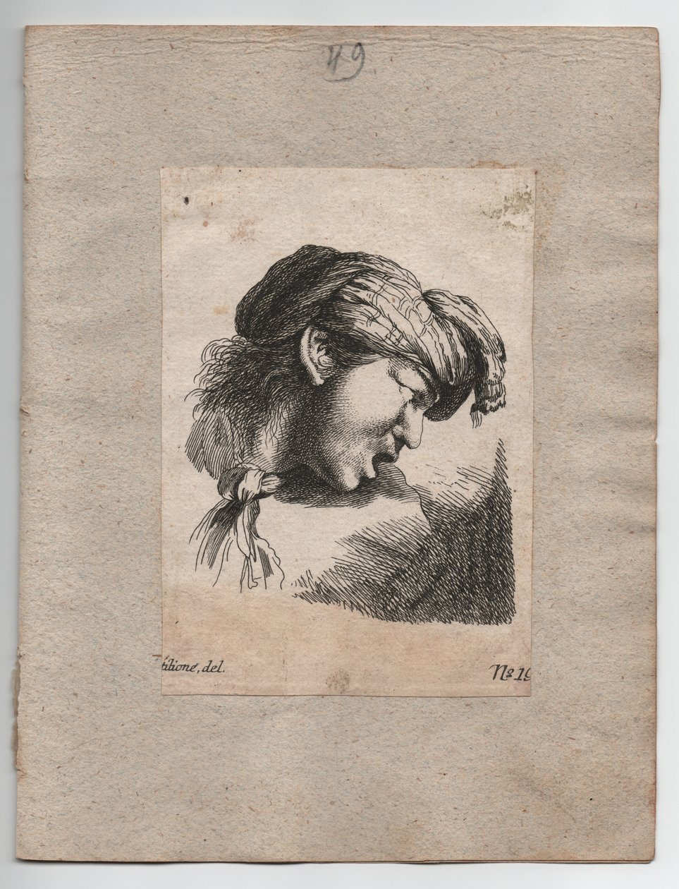 带围巾的土耳其人头像，约 1750 年（雕刻） 作者 乔瓦尼·贝内代托（Giovanni Benedetto，1609 64）（后）郎世宁