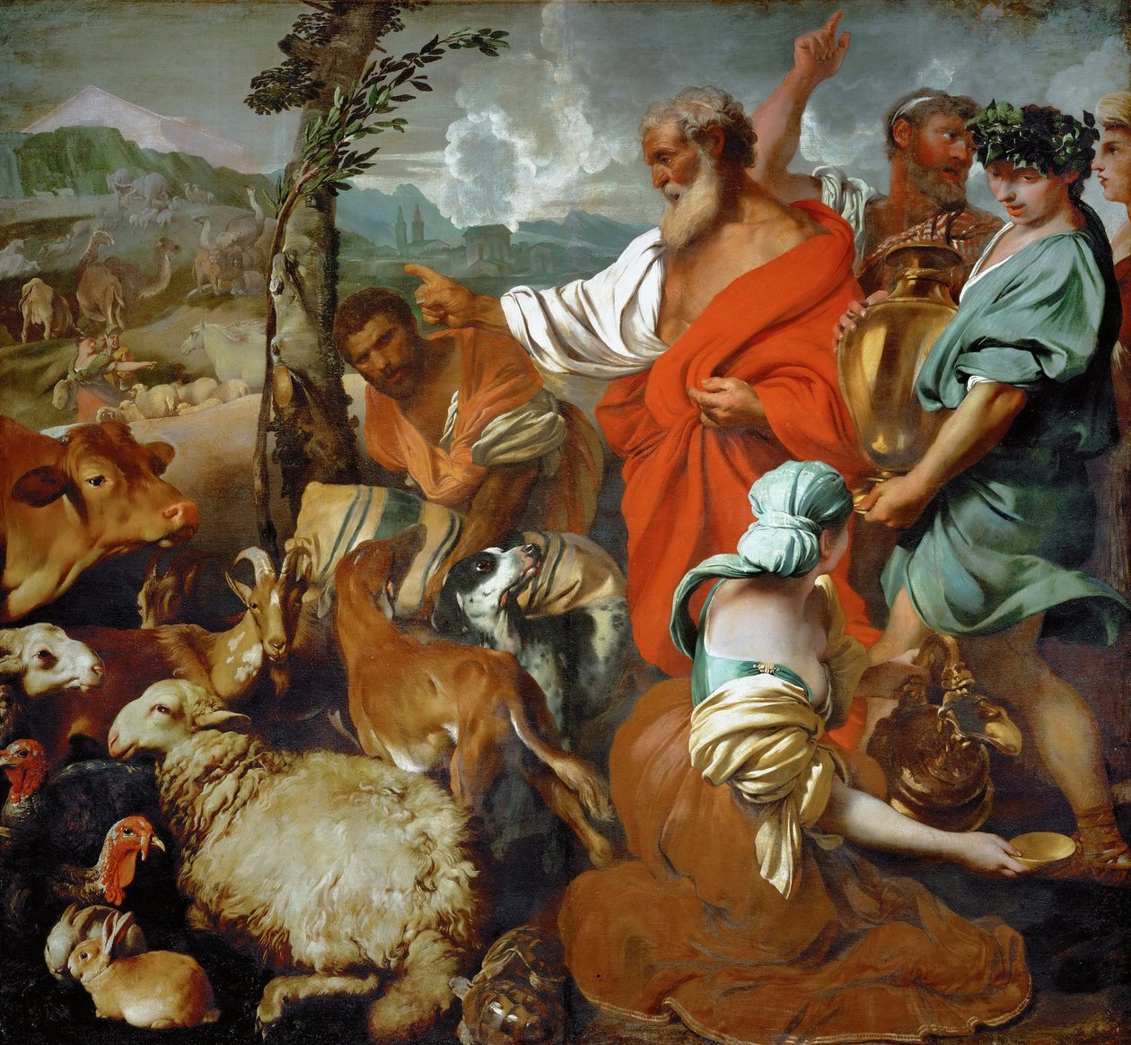 诺亚方舟 - 巴洛克风格:诺亚方舟上的动物们 par Castiglione, Giovanni Benedetto (1610-1665), 17世纪下半叶。布面油画，200x217.5。艺术历史博物馆，维埃纳 作者 乔凡尼·贝内代托·卡斯蒂廖内