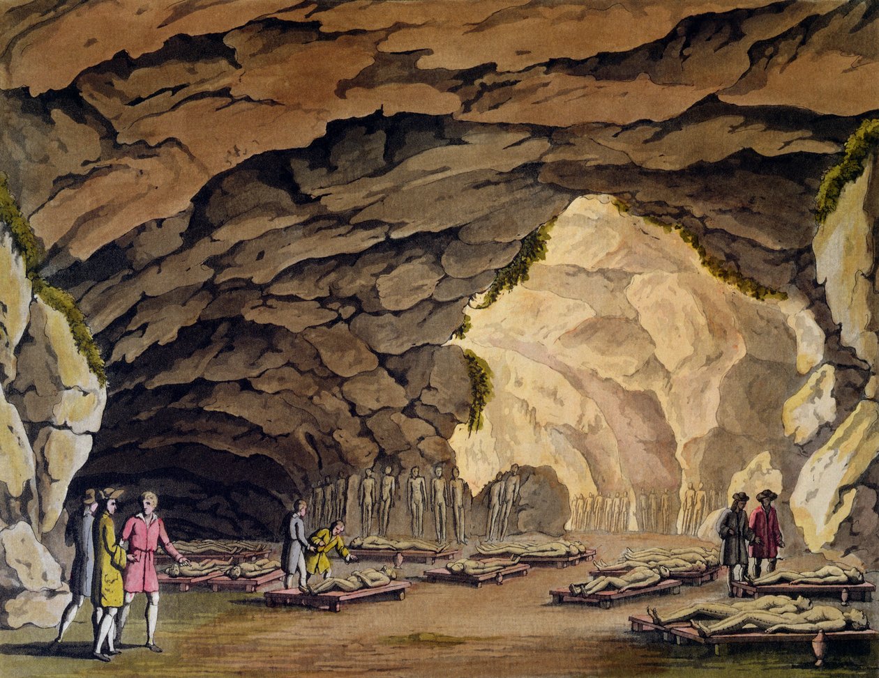 来自Jules Ferrario的&39;Le Costume Ancien et Moderne&39;的Guances的Sepulchral Cavern，在米兰出版，1820年 作者 乔瓦尼·比加蒂（Giovanni Bigatti）