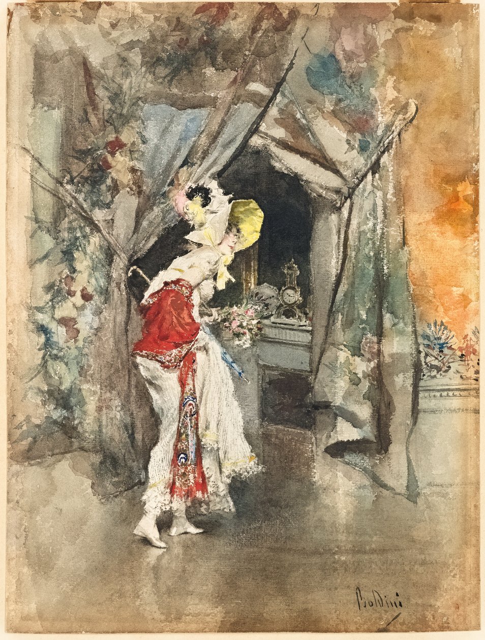 内部的一名优雅女子，c。 1873年 作者 乔凡尼·博尔迪尼（Giovanni Boldini）