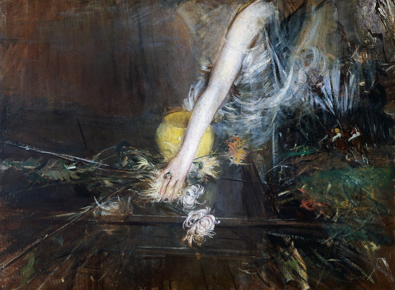 带花瓶的手臂，约 1910 年，Giovanni Boldini（1842-1931 年），布面油画。 意大利，20 世纪。 作者 乔凡尼·博尔迪尼（Giovanni Boldini）