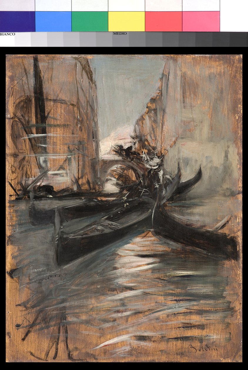 运河在威尼斯与长平底船，1899-1913 作者 乔凡尼·博尔迪尼（Giovanni Boldini）