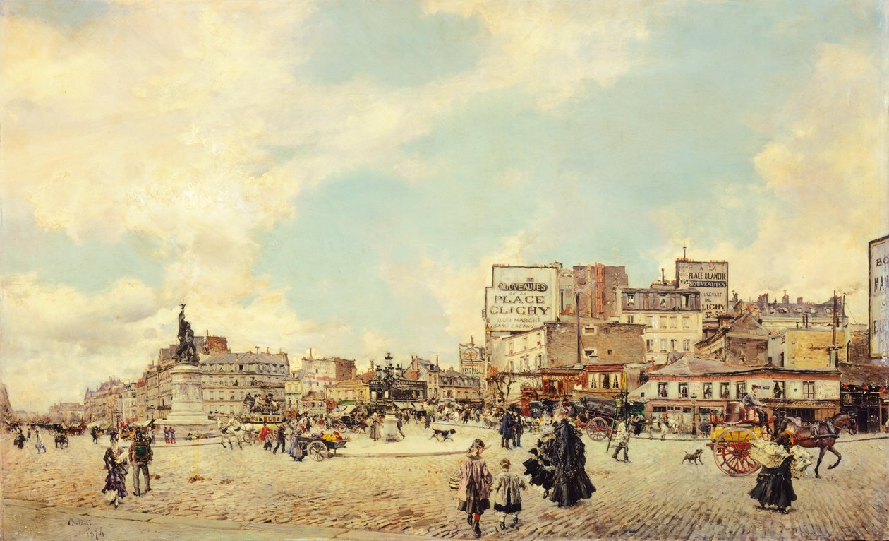 巴黎Clichy广场，乔瓦尼-博尔迪尼（1842-1931），布面油画，60x98厘米 作者 乔凡尼·博尔迪尼（Giovanni Boldini）