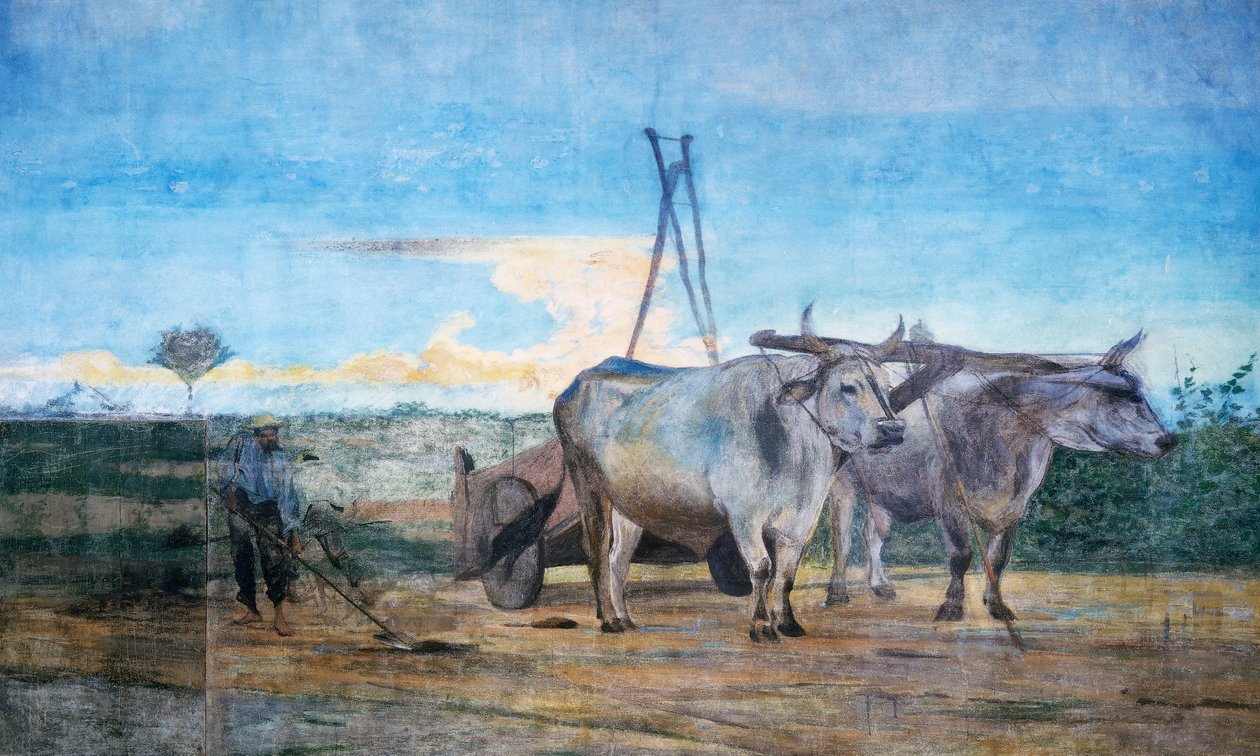 收集粪便，带牛的马车 作者 乔凡尼·博尔迪尼（Giovanni Boldini）