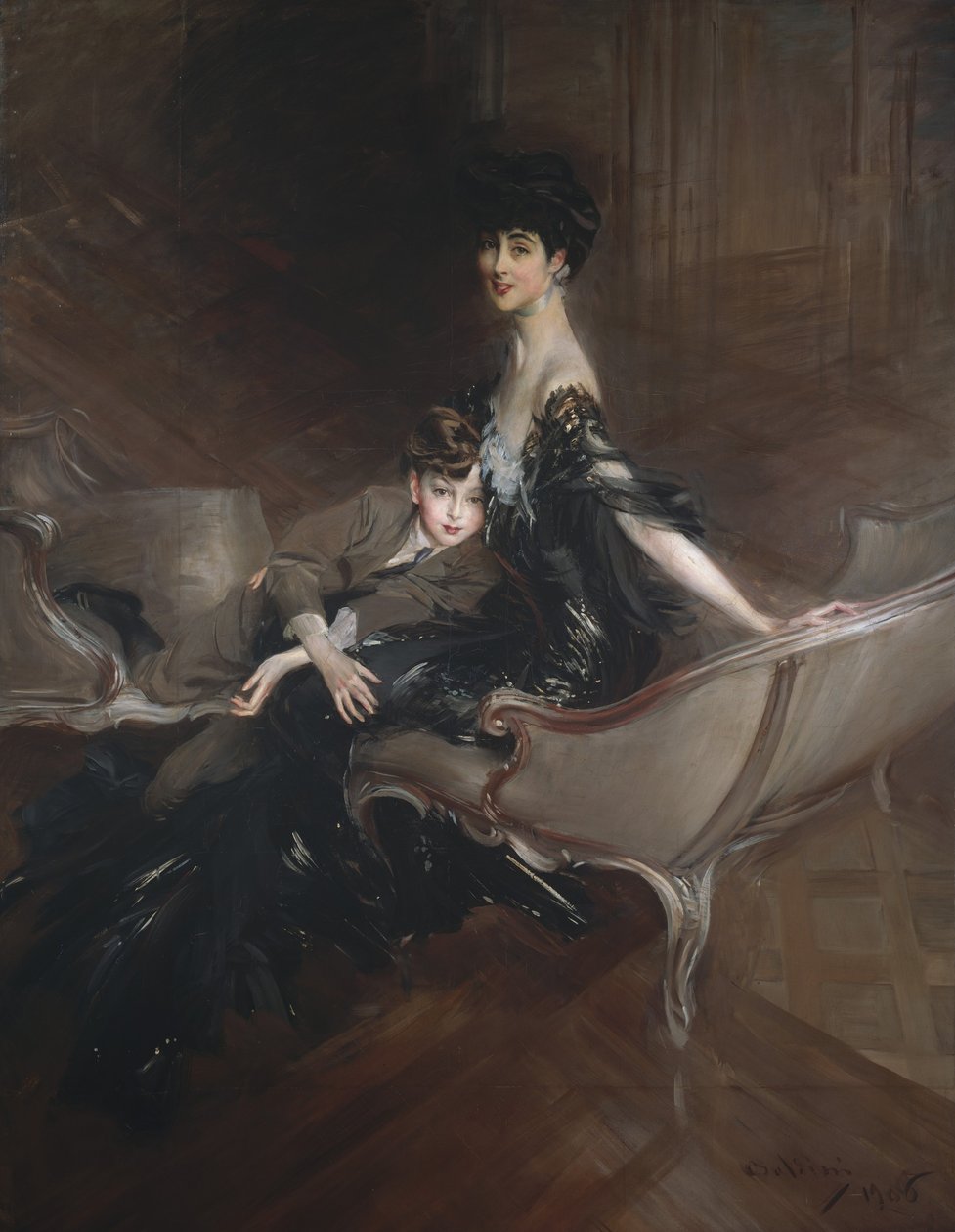 马尔伯勒公爵夫人Consuelo Vanderbilt和她的儿子，Ivor Spencer-Churchill阁下，1906年 作者 乔凡尼·博尔迪尼（Giovanni Boldini）