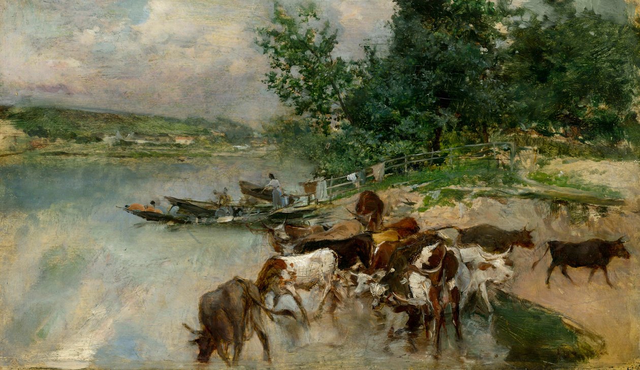 塞纳河上的饮酒，约 1874-75 年（木板油画） 作者 乔凡尼·博尔迪尼（Giovanni Boldini）