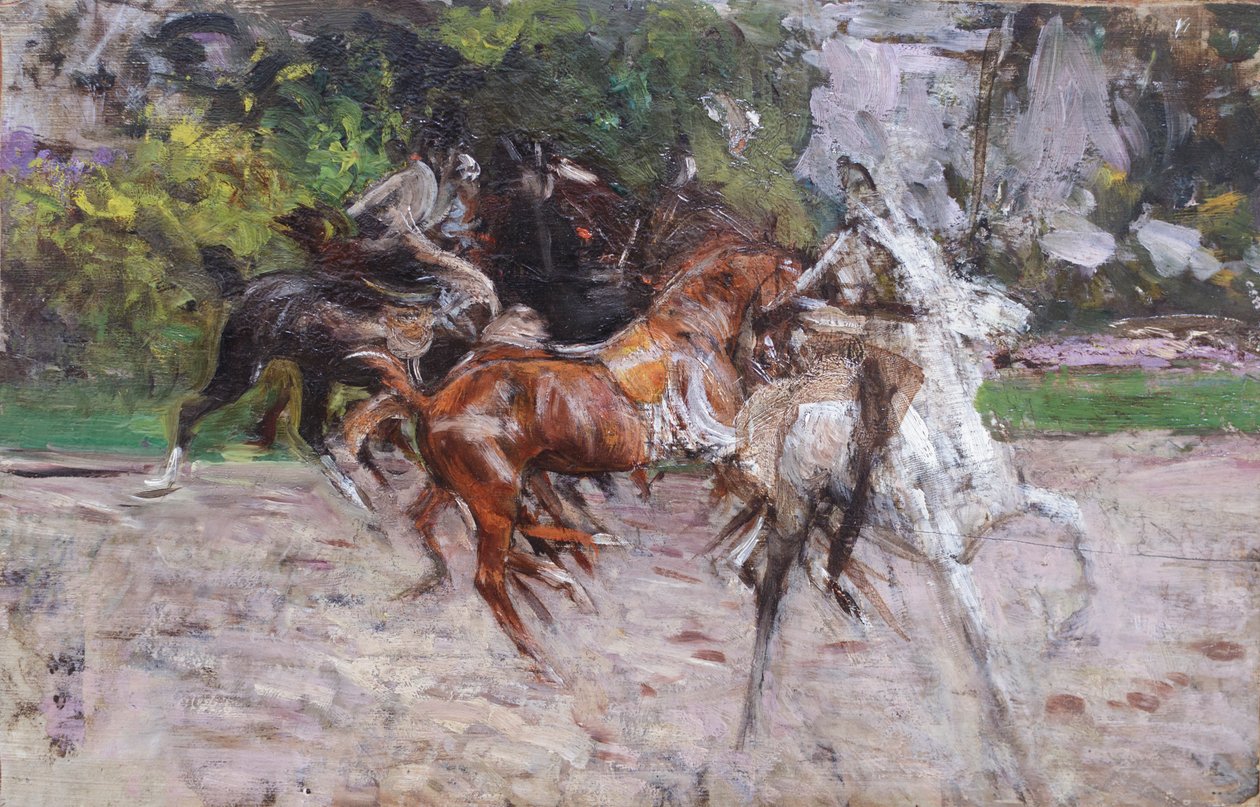 布洛涅森林的马群，约 1885 年（木板油画） 作者 乔凡尼·博尔迪尼（Giovanni Boldini）