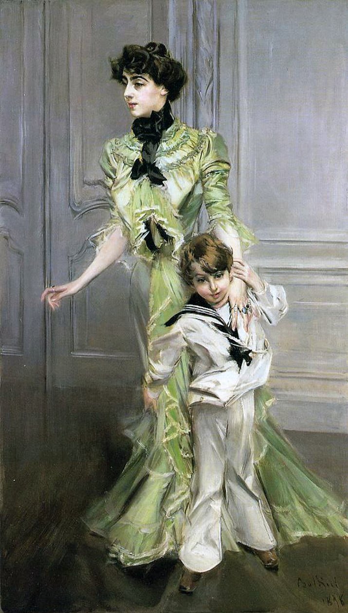 乔治-雨果夫人和她的儿子让 作者 乔凡尼·博尔迪尼（Giovanni Boldini）