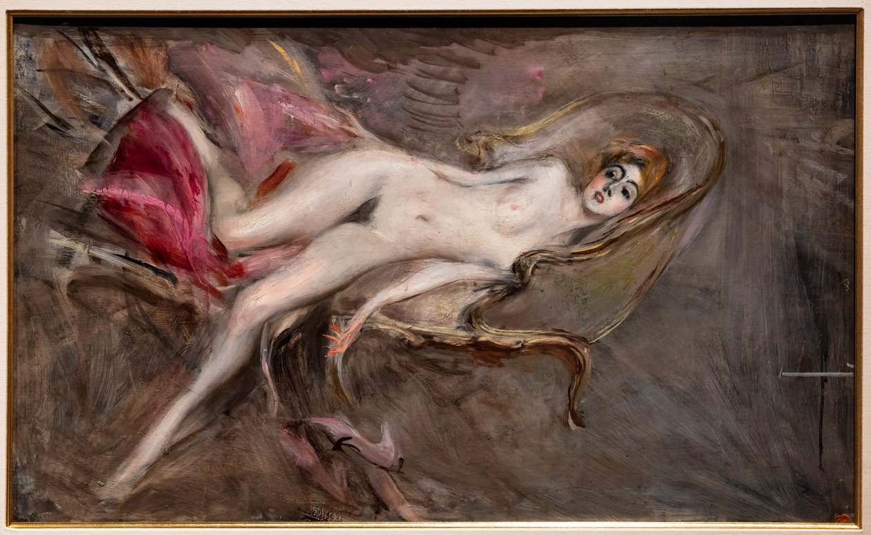 粉红色枕头上的裸体女人 作者 乔凡尼·博尔迪尼（Giovanni Boldini）
