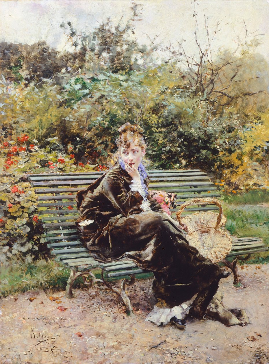在海德公园 Bois 的长凳上 作者 乔凡尼·博尔迪尼（Giovanni Boldini）