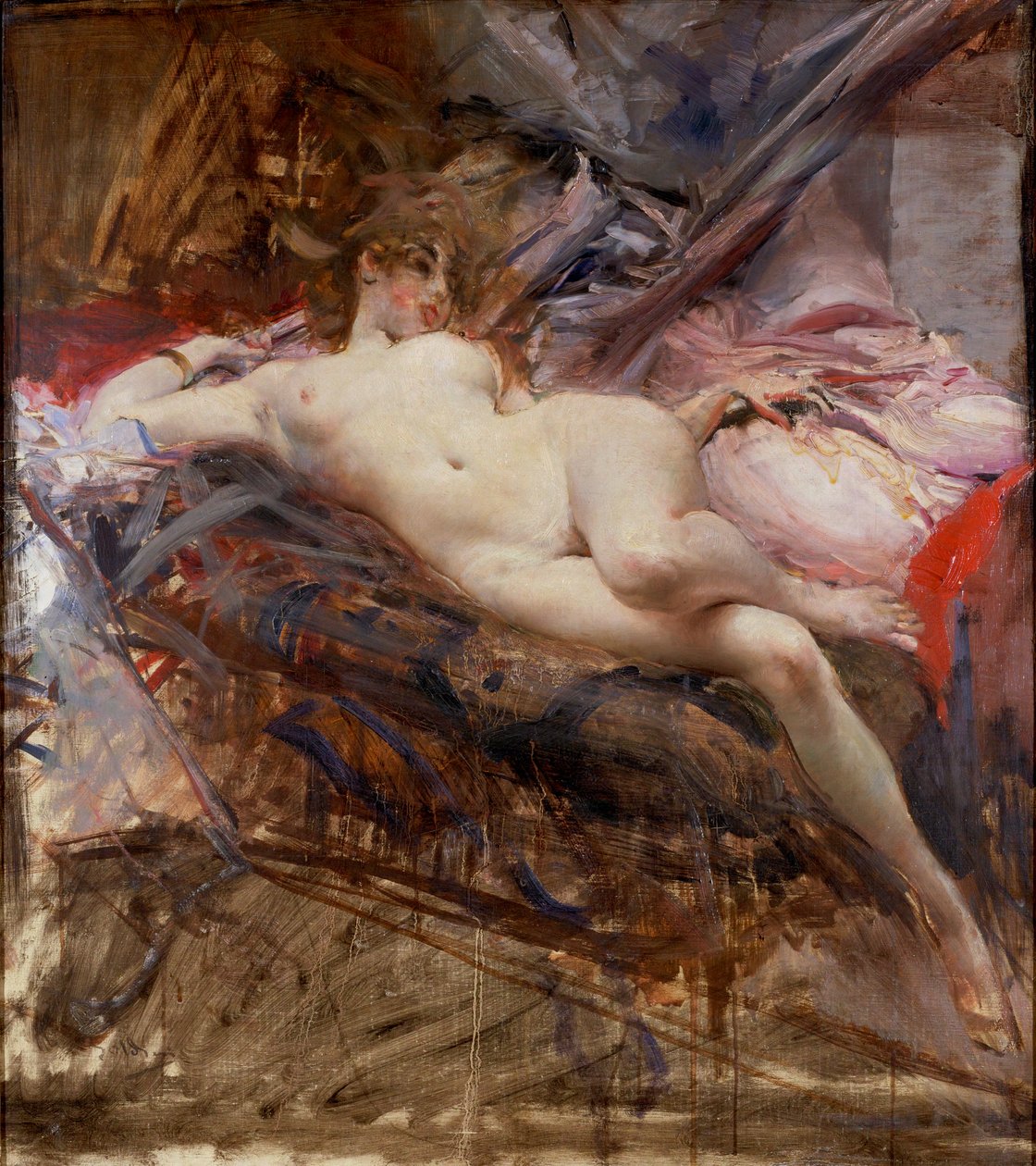 伸展的女性裸体（布面油画） 作者 乔凡尼·博尔迪尼（Giovanni Boldini）